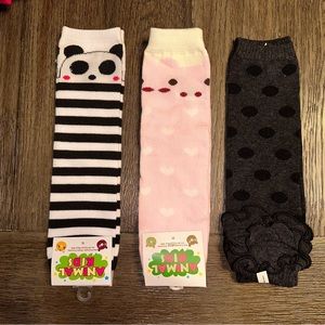 NEW 3 pairs of Child Leg Warmers Panda Pig Polka Dot
